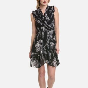 AllSaints Ari Floral Print Ruffle Mini Dress in Black